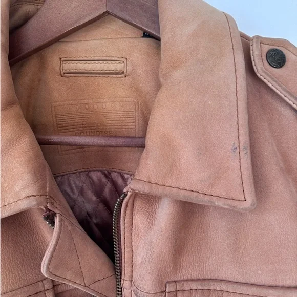 Roundtree & Yorke Tan Leather Lined Zip Front Bomber Jacket Thrashed Large - Picture 2 of 16